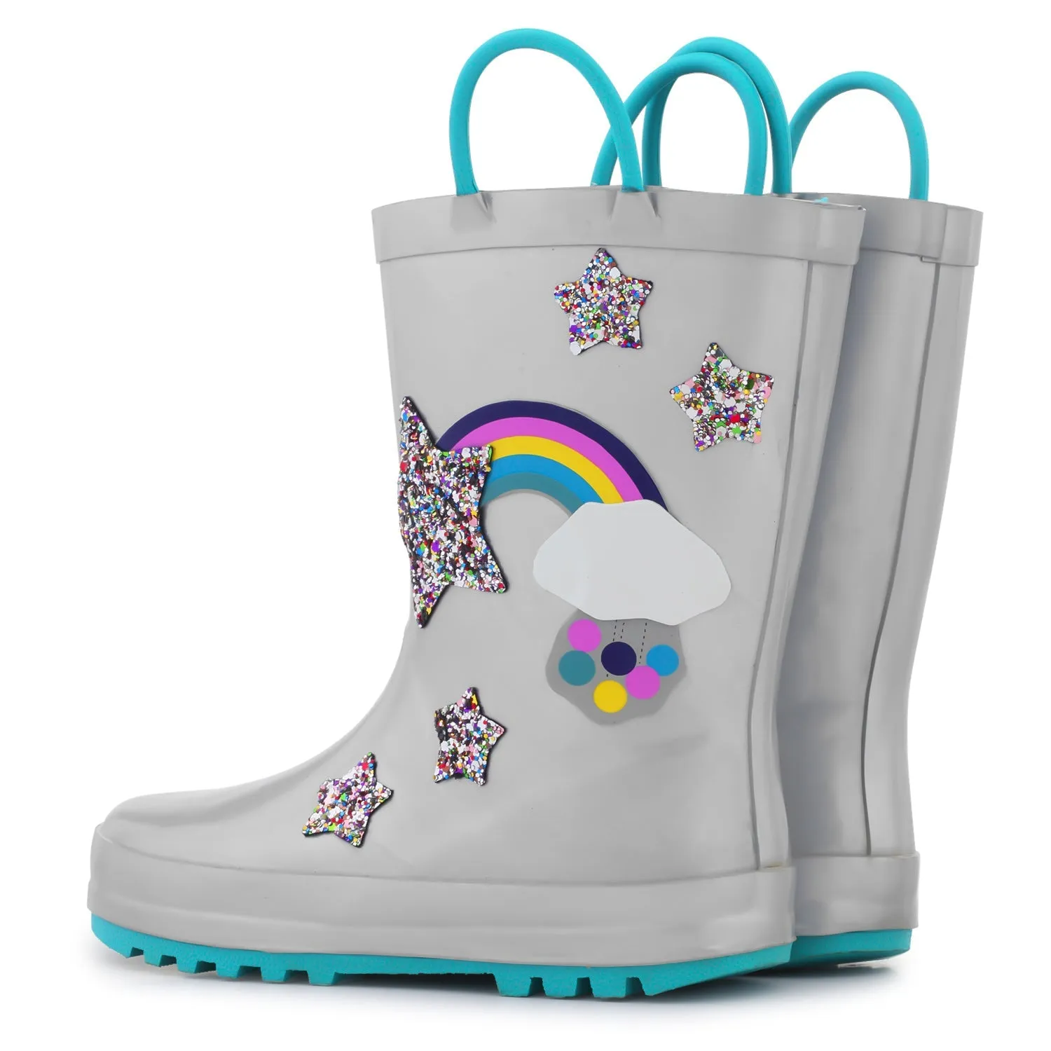 Rainbow Glitter Stars Waterproof Rubber Rain Boots
