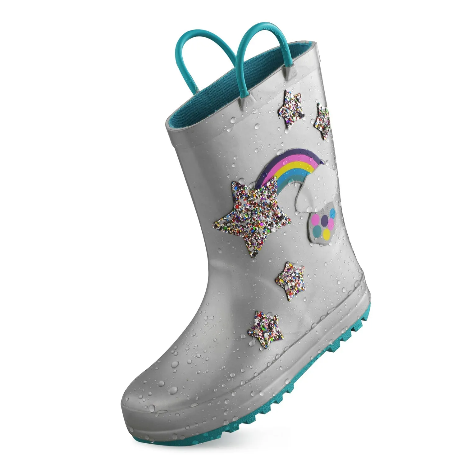 Rainbow Glitter Stars Waterproof Rubber Rain Boots