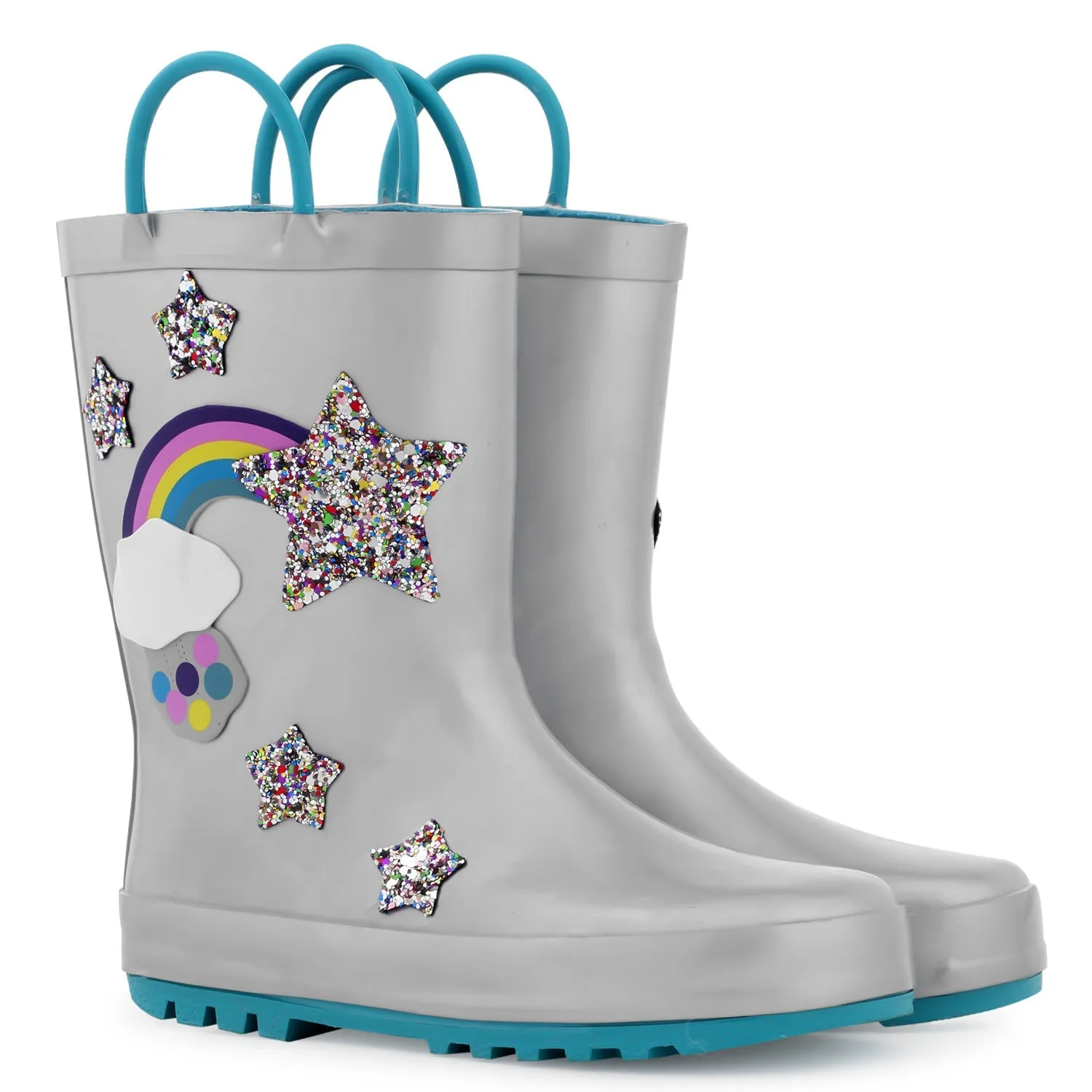 Rainbow Glitter Stars Waterproof Rubber Rain Boots