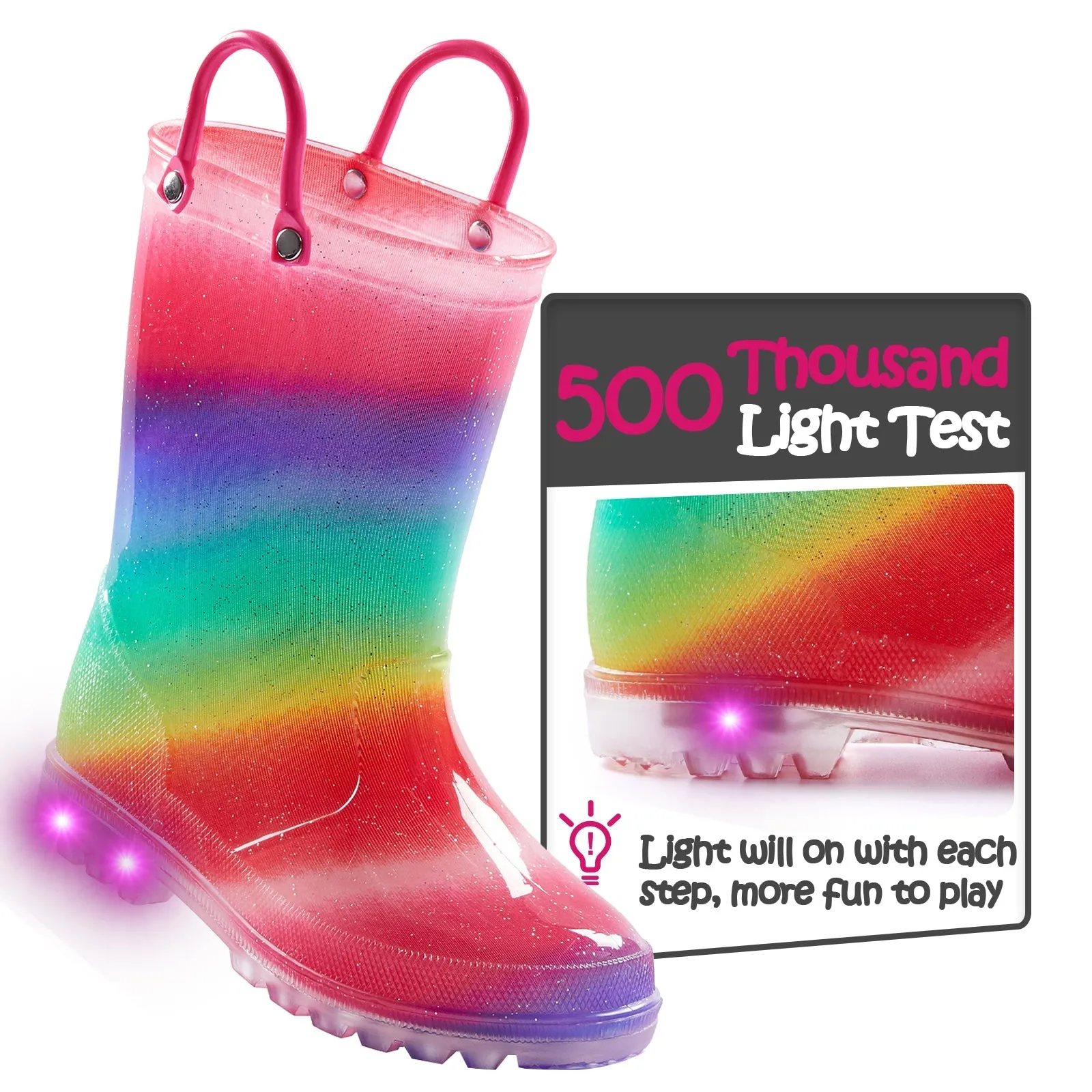 Rainbow Waterproof Lighted Rubber Rain Boots