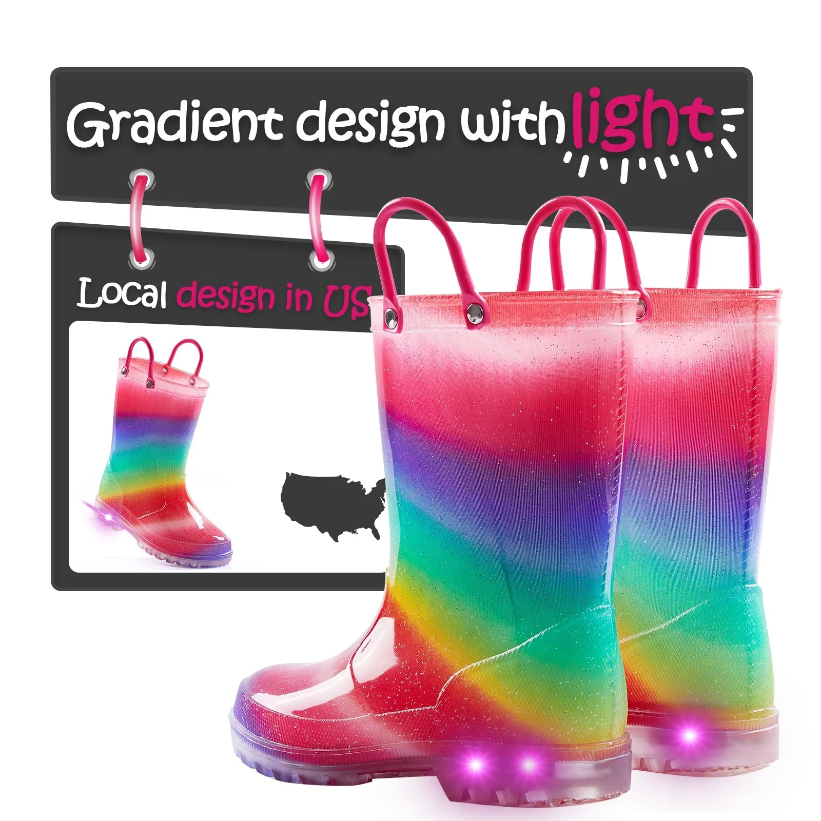 Rainbow Waterproof Lighted Rubber Rain Boots