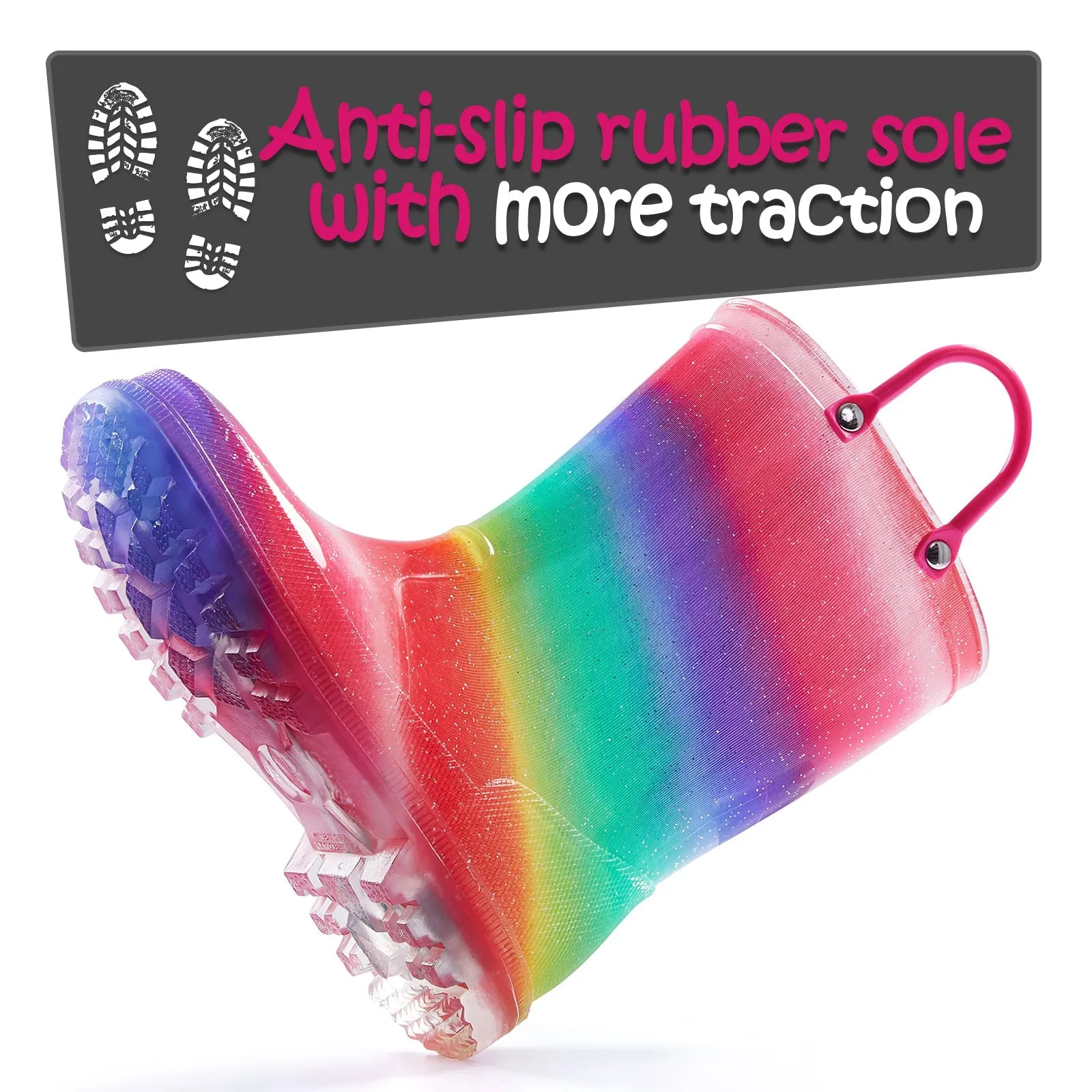 Rainbow Waterproof Lighted Rubber Rain Boots