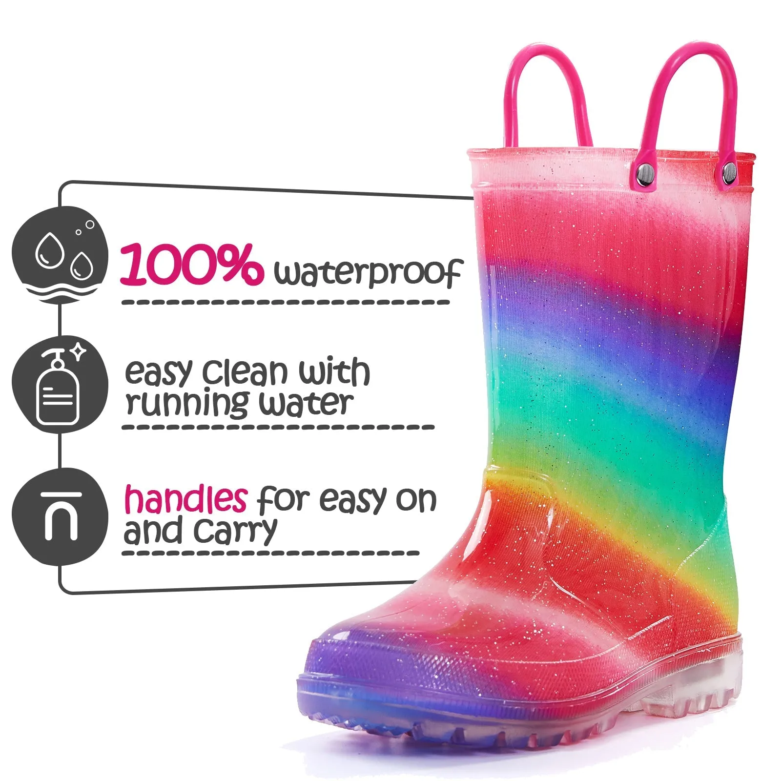 Rainbow Waterproof Lighted Rubber Rain Boots