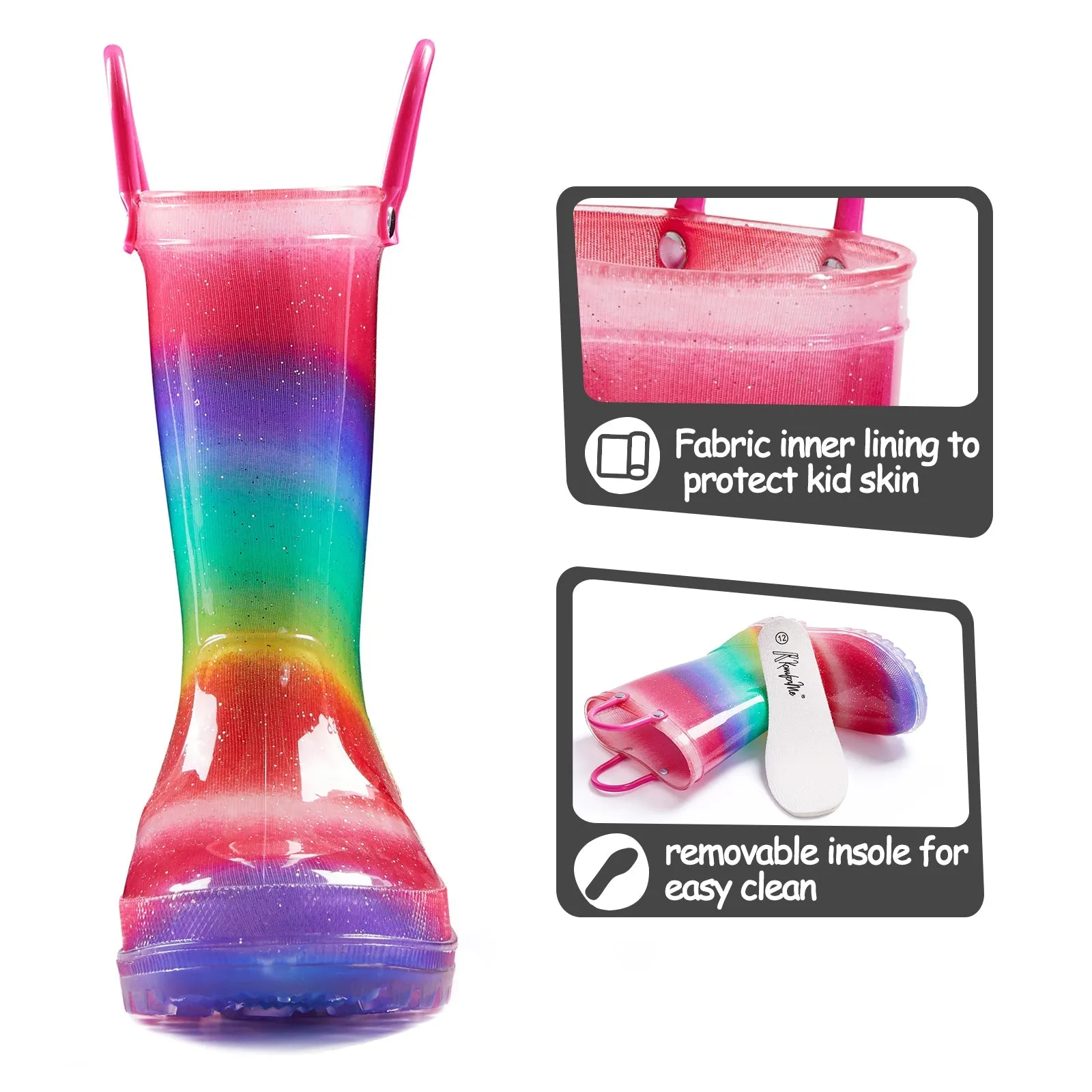 Rainbow Waterproof Lighted Rubber Rain Boots
