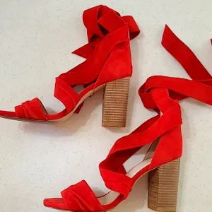 RAYE Maggie red suede Heeled Sandals that tie around the ankle size 8