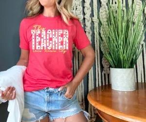 Red & Gold Arrowhead This Teacher Loves Kansas City Heather Red Tee