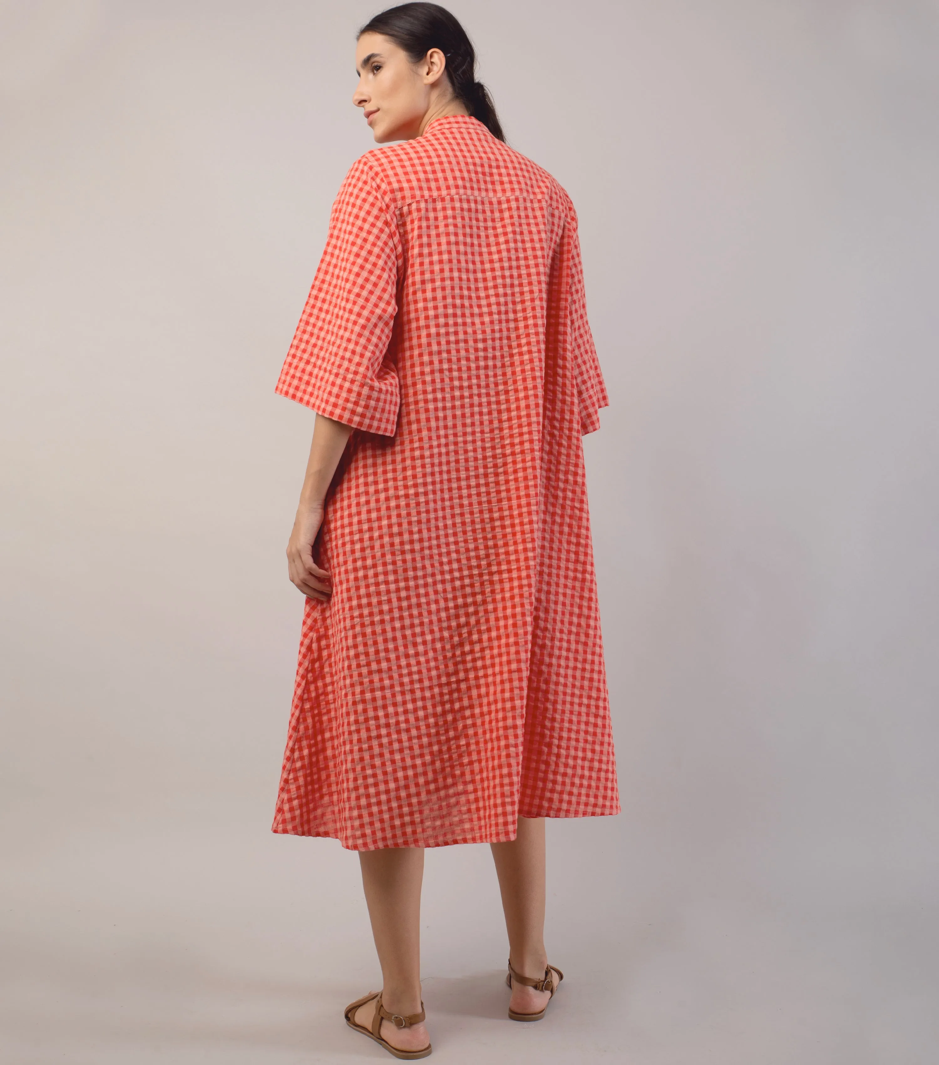 Red Checked Cotton Shirt Dress