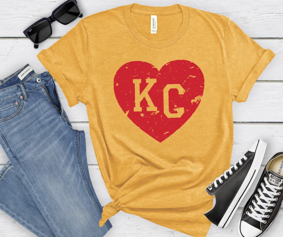 Red KC Heart Heather Mustard Tee