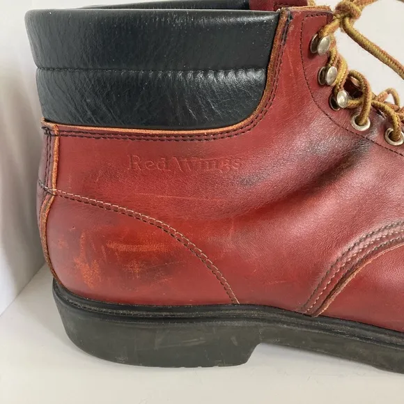 Red Wing Deep Red Leather Vintage Boots Steel Toe Wonderful Wear Men’s S…