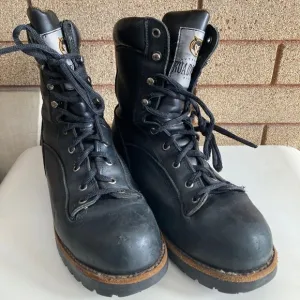 Road wolf Black Leather Steel Toe Work Boots Men’s Size 8.5