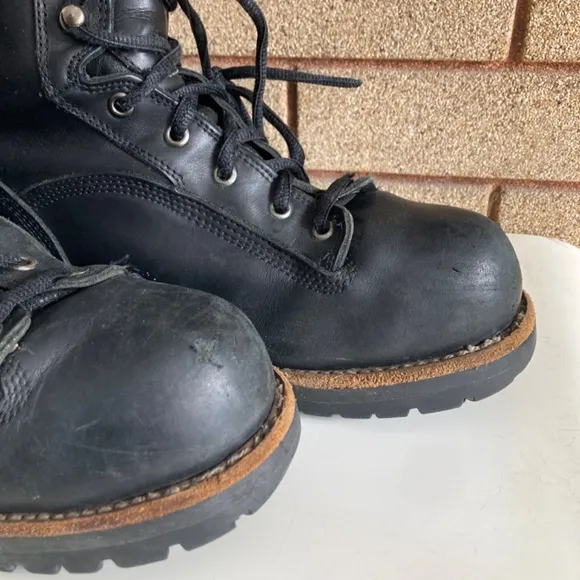 Road wolf Black Leather Steel Toe Work Boots Men’s Size 8.5