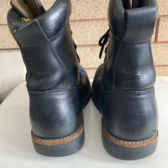 Road wolf Black Leather Steel Toe Work Boots Men’s Size 8.5