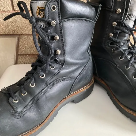 Road wolf Black Leather Steel Toe Work Boots Men’s Size 8.5