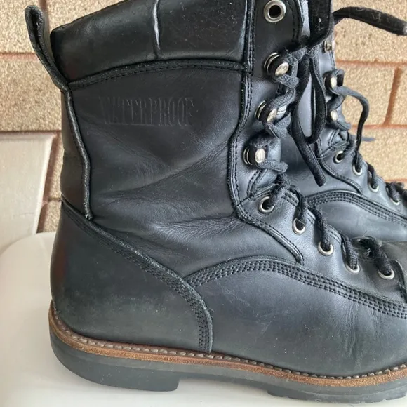Road wolf Black Leather Steel Toe Work Boots Men’s Size 8.5