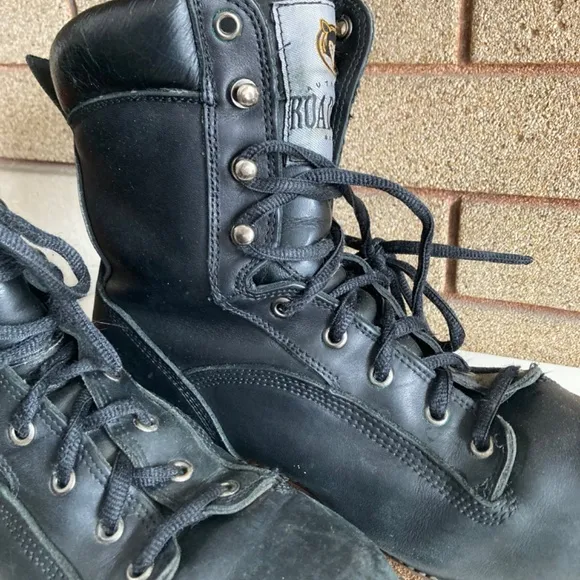 Road wolf Black Leather Steel Toe Work Boots Men’s Size 8.5