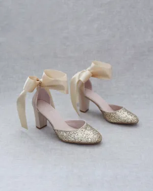 Rock Glitter Block Heel with Wrapped Satin Tie
