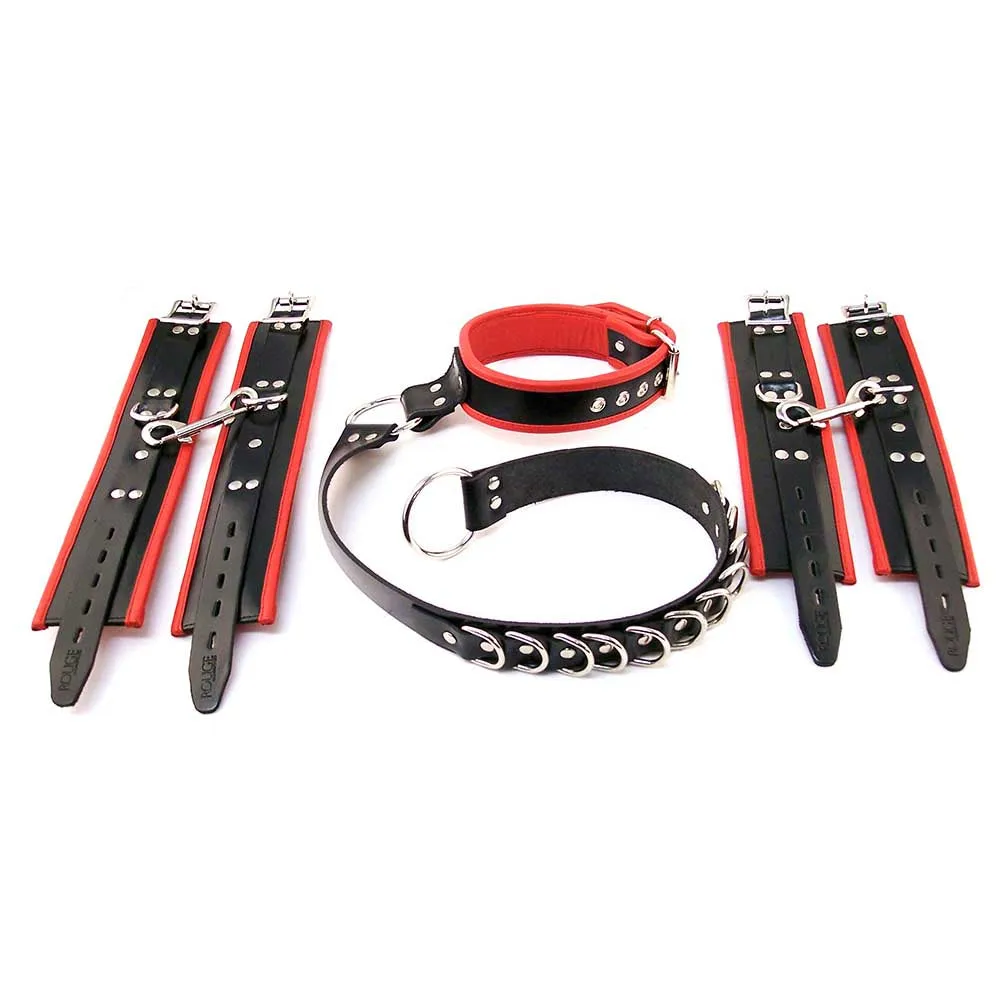 Rouge Leather D Ring Hog-Tie with Padded Wrist and Ankle Cuffs