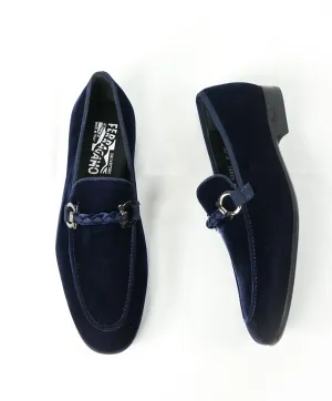 SALVATORE FERRAGAMO - “Roman” Blue Velvet Braided Gancini Bit Loafer - 6EE