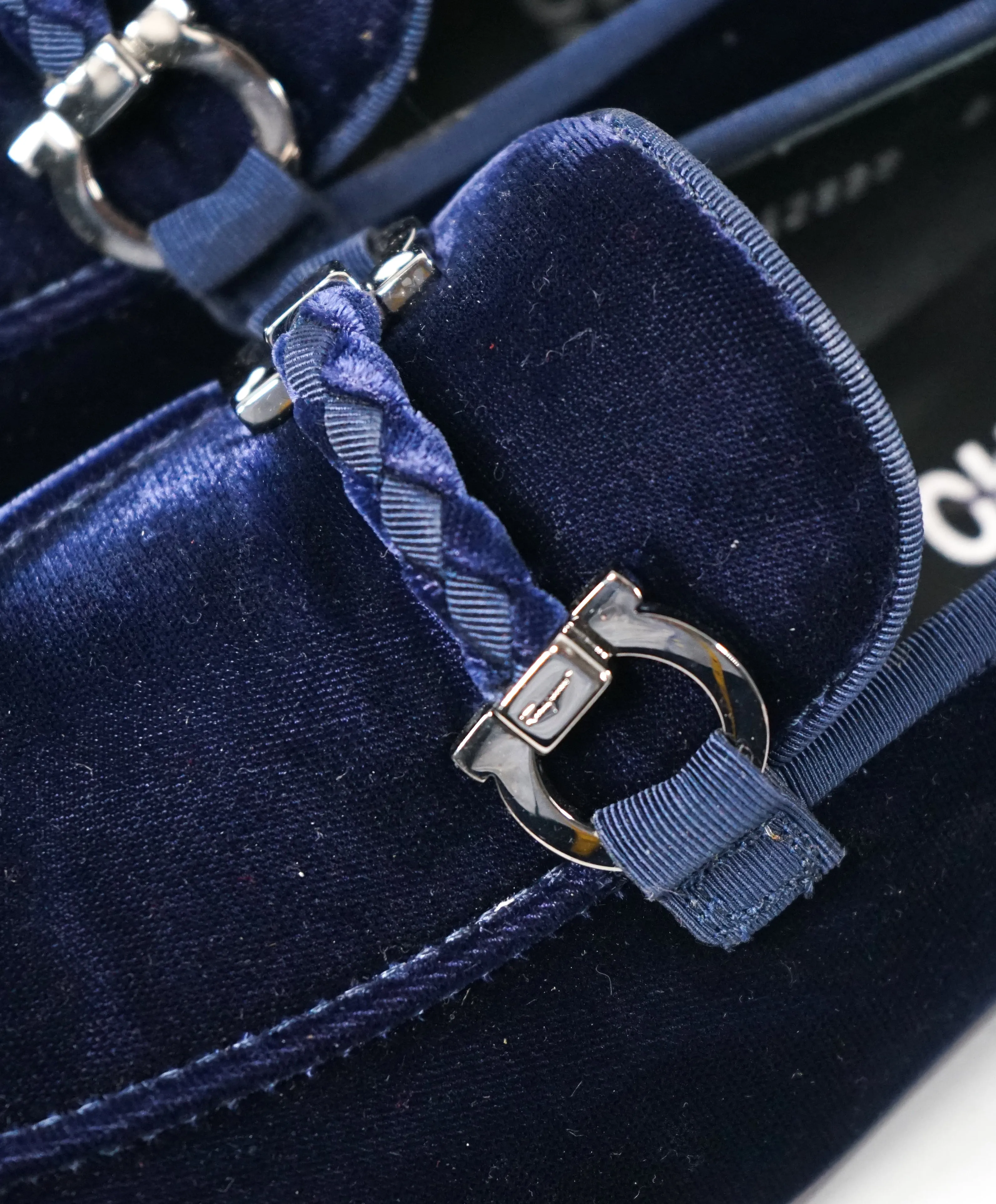 SALVATORE FERRAGAMO - “Roman” Blue Velvet Braided Gancini Bit Loafer - 6EE