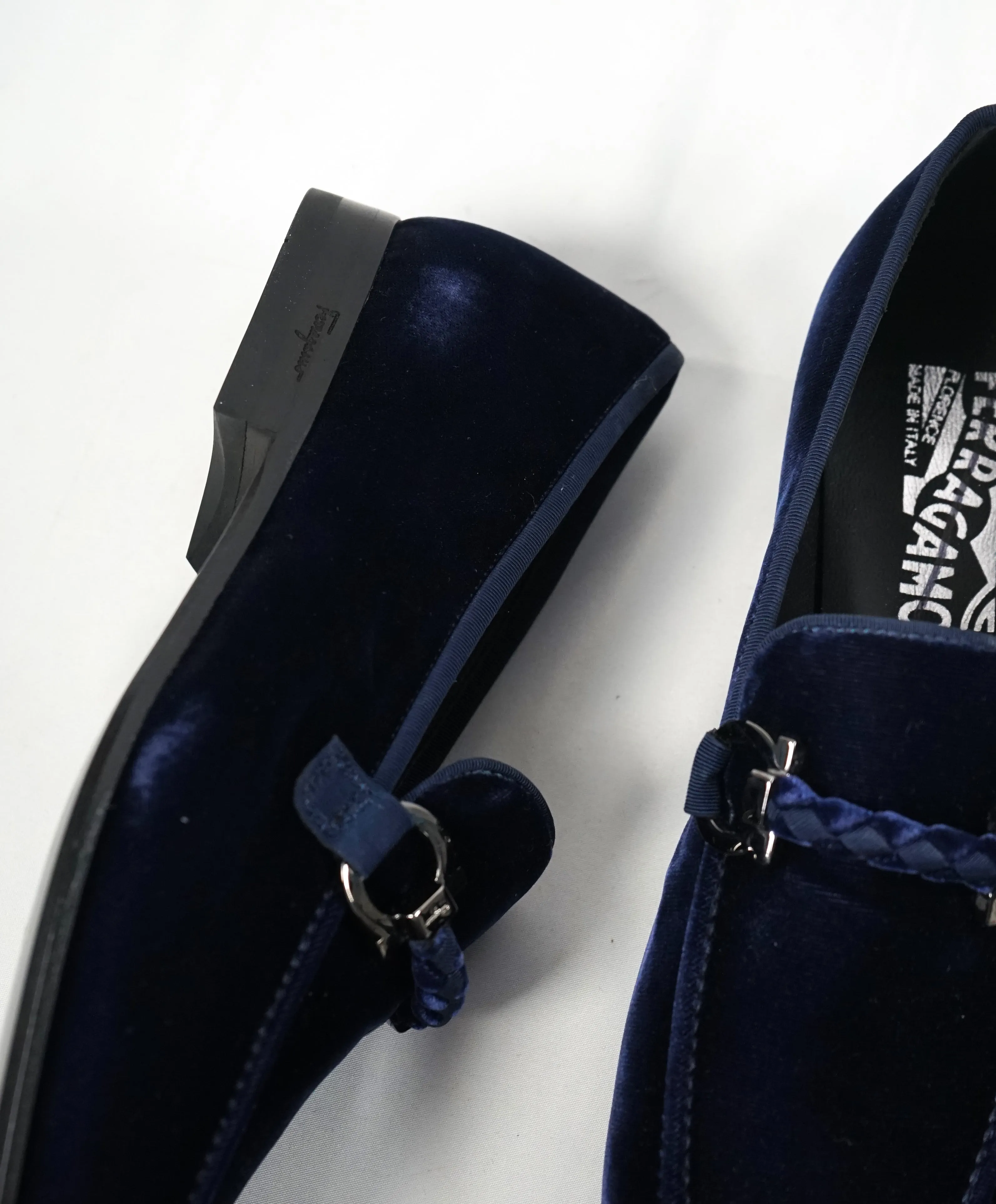 SALVATORE FERRAGAMO - “Roman” Blue Velvet Braided Gancini Bit Loafer - 6EE