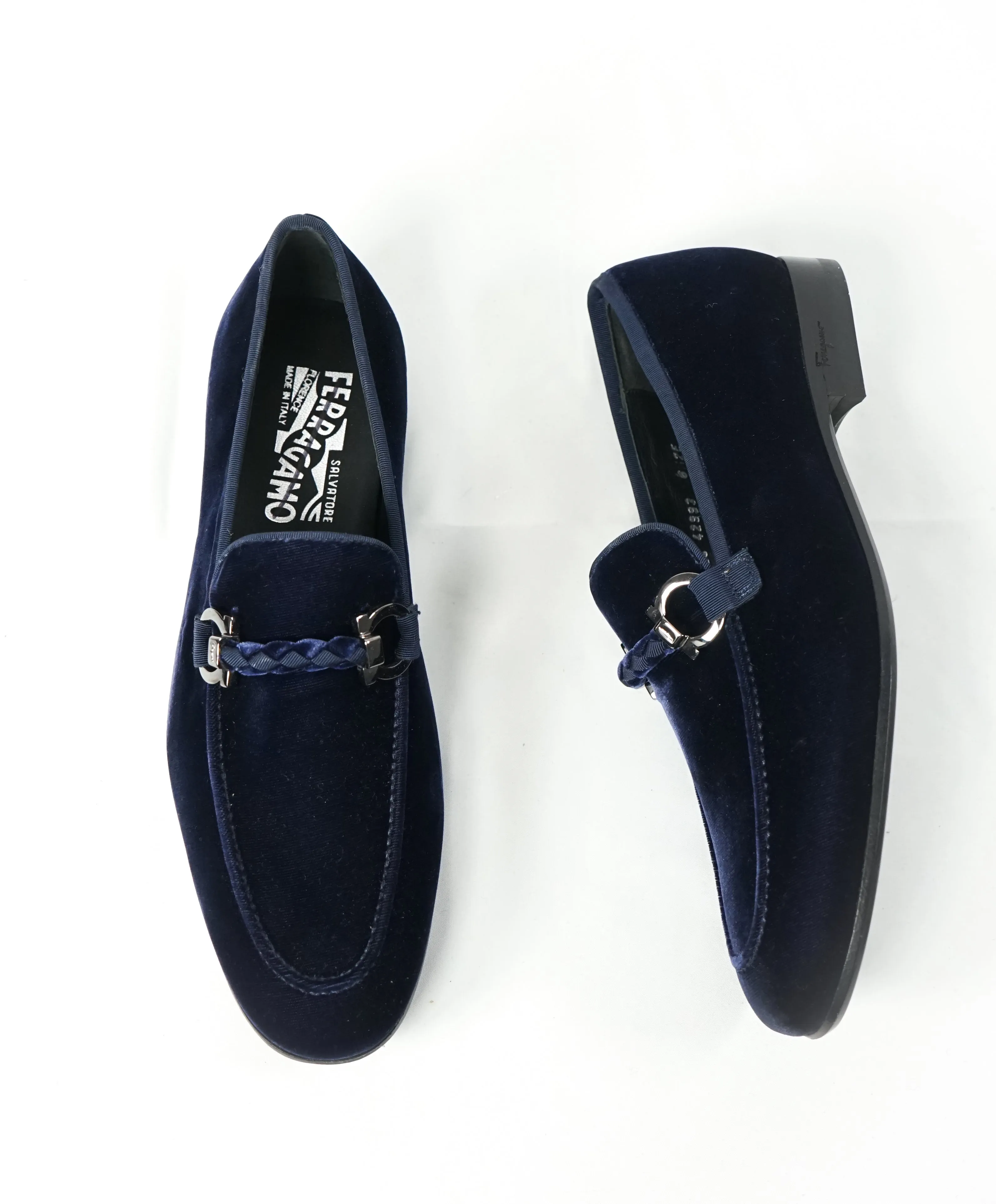 SALVATORE FERRAGAMO - “Roman” Blue Velvet Braided Gancini Bit Loafer - 6EE