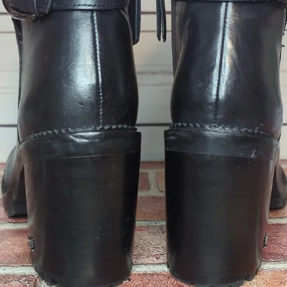 Sam Edelman Black Leather Ankle Boots Chunky Block Sole Shania Women's 9.5