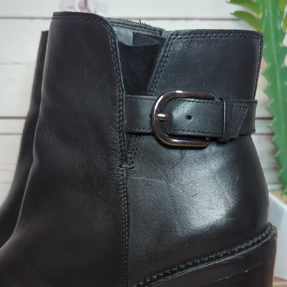 Sam Edelman Black Leather Ankle Boots Chunky Block Sole Shania Women's 9.5