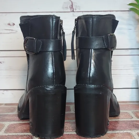 Sam Edelman Black Leather Ankle Boots Chunky Block Sole Shania Women's 9.5