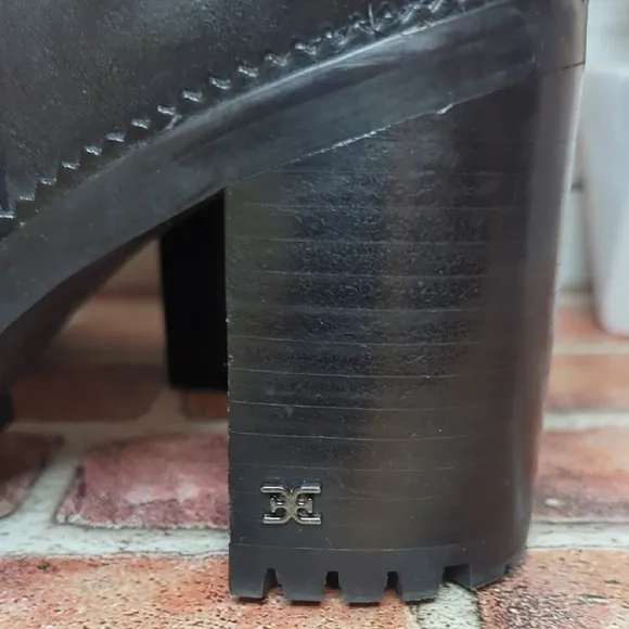 Sam Edelman Black Leather Ankle Boots Chunky Block Sole Shania Women's 9.5