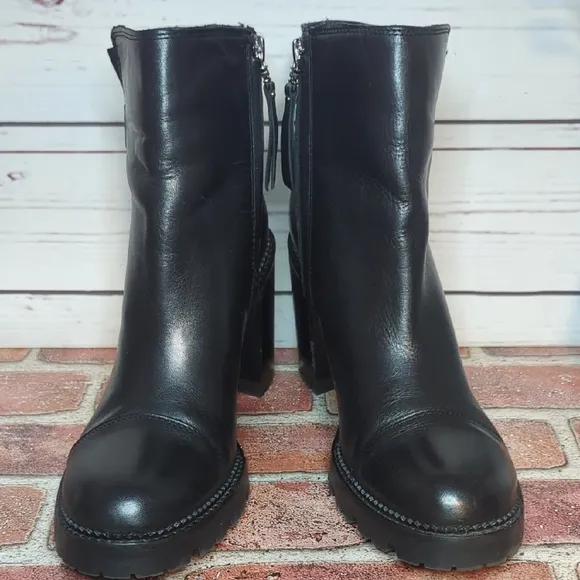 Sam Edelman Black Leather Ankle Boots Chunky Block Sole Shania Women's 9.5