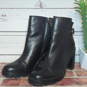 Sam Edelman Black Leather Ankle Boots Chunky Block Sole Shania Women's 9.5