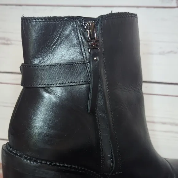 Sam Edelman Black Leather Ankle Boots Chunky Block Sole Shania Women's 9.5