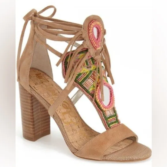 Sam Edelman Yvette Beaded Fringe Sandal Beige Size 8.5