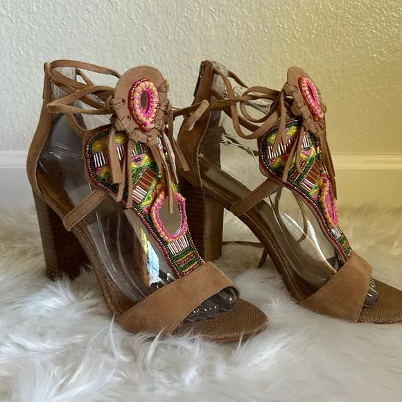 Sam Edelman Yvette Beaded Fringe Sandal Beige Size 8.5