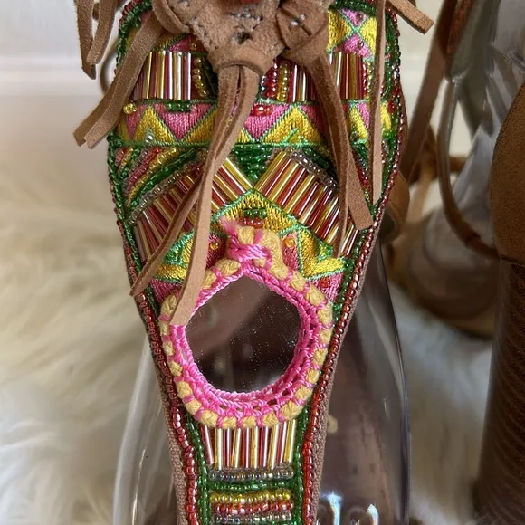 Sam Edelman Yvette Beaded Fringe Sandal Beige Size 8.5