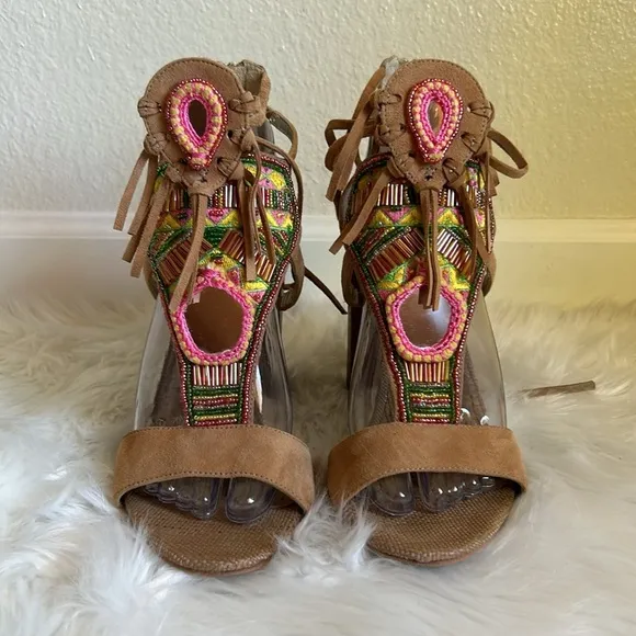 Sam Edelman Yvette Beaded Fringe Sandal Beige Size 8.5
