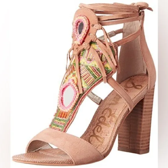 Sam Edelman Yvette Beaded Fringe Sandal Beige Size 8.5