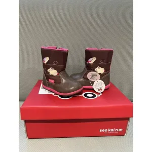 See Kai Run Baby Girl Boots 5 Mizuki Brown Pink Embroidery Waterproof Bird New