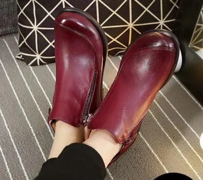 Short Flat Heels Shoes Genuine Leather Martin Boots Side Zipper Women Ankle Boots Plus Size 41-43 ZK3.5