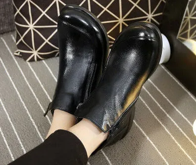 Short Flat Heels Shoes Genuine Leather Martin Boots Side Zipper Women Ankle Boots Plus Size 41-43 ZK3.5