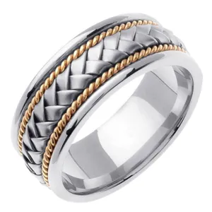 Silver/Yellow Ropes or Silver/Yellow Center 14k Hand Braided Cord Ring Band