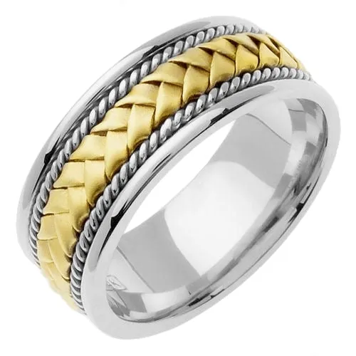 Silver/Yellow Ropes or Silver/Yellow Center 14k Hand Braided Cord Ring Band