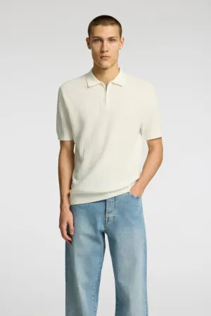 SLHCRAN SS KNIT STRUCTURE HALF ZIP POLO - EGRET