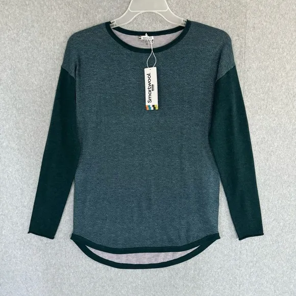 Smartwool Shadow Pine Colorblock Sweater Womens XS Mist Twilight Blue Marled