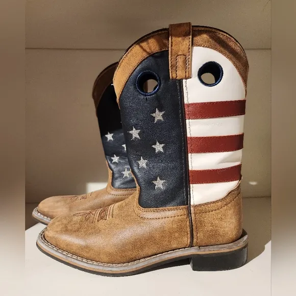 Smoky Mountain Boots Youth Size 4.5R Stars &amp; Stripes Western Boot Square Toe