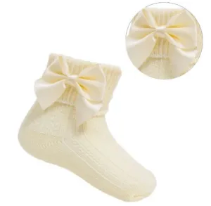Soft Touch Lemon Ribbed Turnover Ankle Socks with Bow