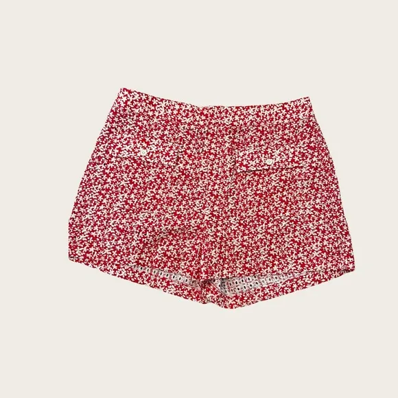 SOLID &amp; STRIPED Red and white Perforated floral-print cotton shorts x-Large