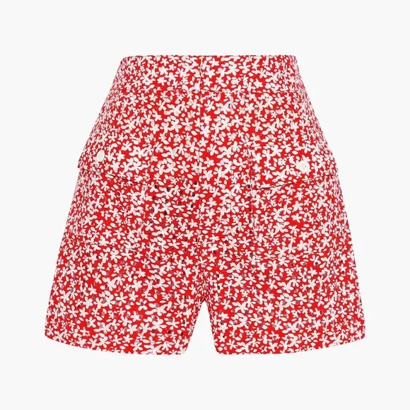 SOLID &amp; STRIPED Red and white Perforated floral-print cotton shorts x-Large
