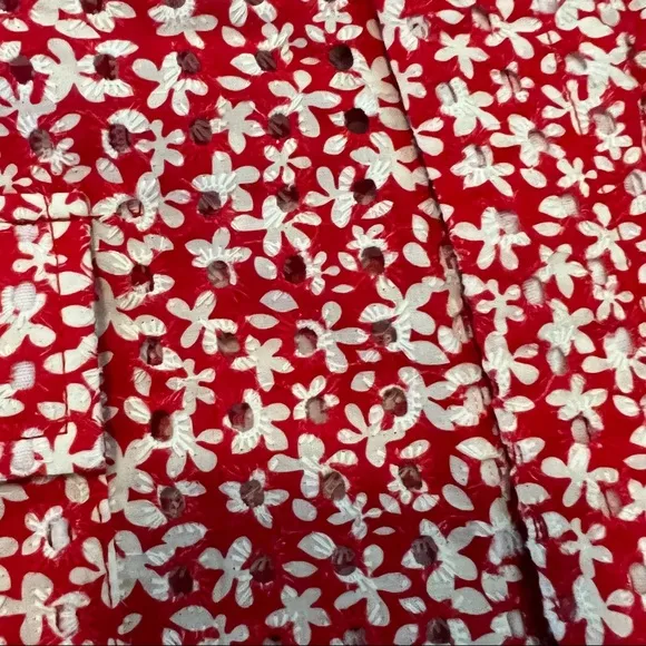 SOLID &amp; STRIPED Red and white Perforated floral-print cotton shorts x-Large