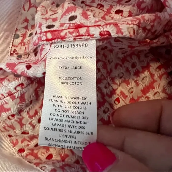SOLID &amp; STRIPED Red and white Perforated floral-print cotton shorts x-Large